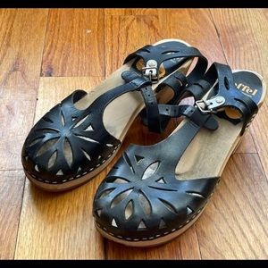 Swedish hasbeens lacy black clogs/ sandals
